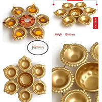 Urli Diya en fer poli doré antique de 7 pouces, motif floral, figurine en métal, artisanat indien, cadeau festif pour Diwali et mariage