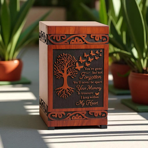 Urna de cremación de árbol de la vida grabada urnas de cremación de recuerdo conmemorativo de madera dura para cenizas de adultos - Product Image 4