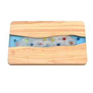 Tabla de cortar personalizada de fábrica, tabla de queso de corte de madera con patrón de resina de ola oceánica con mango - Product Image 2