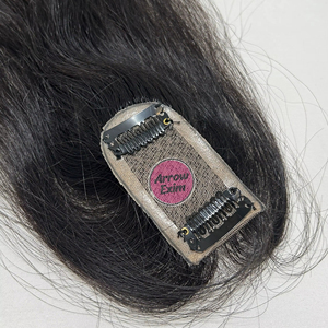 Topper de Encaje Premium de 1.5x4 Pulgadas con Partidura, Cabello Humano Virgen Natural 1B, de 16 a 24 Pulgadas - Product Image 1