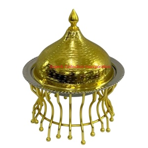 Tazón de dátiles de plata martillada de lujo con tapa dorada y soporte, Plato decorativo de Metal para servir frutas y nueces para bodas y eventos - Product Image 6