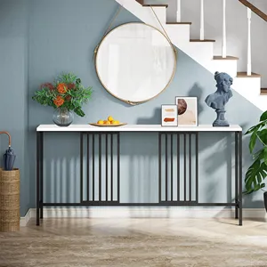 Mesa de consola negra de mármol blanco de imitación larga estrecha, fabricante de muebles para el hogar, mayorista, venta directa de fábrica - Product Image 4