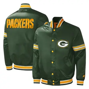 Green Bay Packers Starter Verde Midfield Satin Full-Snap Varsity Jacket jaqueta de poliéster quente para ambos os sexos