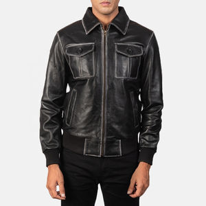 Blouson en cuir pour homme noir brillant Blouson style personnalisé pour homme avec peau de mouton pour tenue décontractée - Product Image 1
