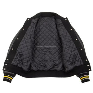 Chaqueta Bomber Varsity con Logotipo Personalizado para Hombre y Mujer, Chaquetas de Lana Negra Oscura de Alta Calidad al por Mayor con Cuero - Product Image 4