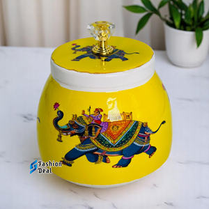 Pichwai Boîte de bocal de fruits secs imprimée avec couvercle en métal martelé de 4 pouces pour le stockage des aliments de cuisine Idéal pour chaque cadeau de retour d'occasion - Product Image 1