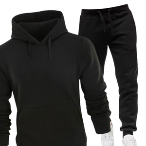Ensemble de survêtement en molleton uni pour homme, sweat-shirt à capuche et pantalon de jogging, vêtements décontractés d'hiver, streetwear, tenue de sport, de fitness, de course à pied - Product Image 3