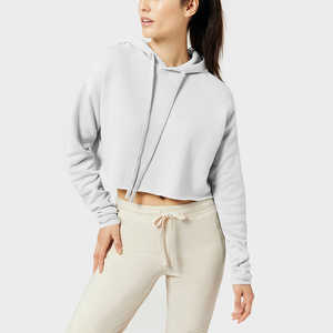 Top corto informal con capucha para mujer al por mayor, material de lana de alta calidad, peso ligero, cómodo estampado personalizado para el invierno - Product Image 1