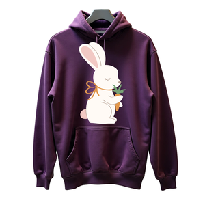 Sudadera con Capucha Morada Unisex con Estampado de Hojas y Corazones, Corte Regular, Informal, para Otoño, Material de Felpa, Diseño con Bolsillos - Product Image 4