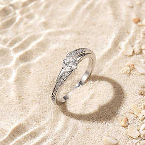 Jeulia Twist Bypass Moissanite Promise <b>Ring</b> Sterling Silver Rhodium Plated - Product Image 4