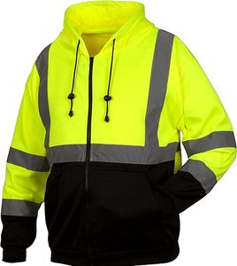 Sweat-shirt à fermeture éclair Hi Vis Lime avec bas noir - Product Image 4