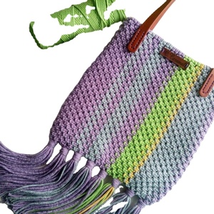 Sacs à main tendance de luxe pour femmes en coton et paille, sacs de plage vintage en macramé au crochet avec pompons - Product Image 2