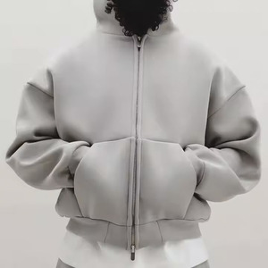 Liso 600gsm en blanco grueso peso pesado algodón 100% mezcla francés Terry Sudadera con capucha recortada doble cremallera personalizada Zip up Hoodie - Product Image 1