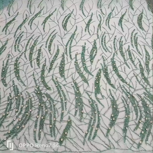 Meilleur prix 100% Polyester tissu perlé de luxe avec Zircon fait à la main fournisseur indien vêtements faisant tissé et motif de maille - Product Image 1