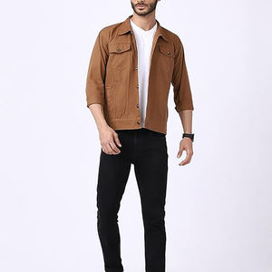 OEM vêtements de rue couleur unie marron conception personnalisée veste en jean vente chaude hommes décontracté élégant coton denim veste en jean - Product Image 1