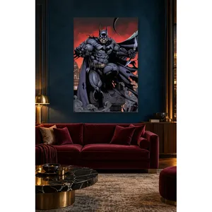 Fida Batman tenant un Batarang contre un ciel rouge, impression sur toile - Product Image 1