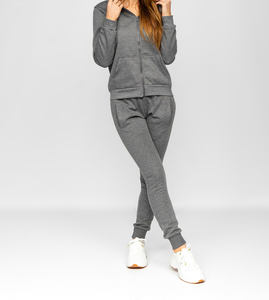 Premium Quality Solid Long Tracksuit for Women with Zipper <b>Hoodie</b> and Trousers Breathable 2 Piece Pants Set with Custom Logo - Product Image 2