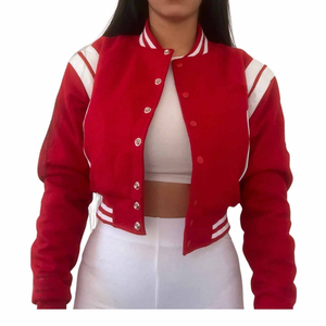 Crop Branded 2025 Chaqueta universitaria de lana para mujer con mangas a rayas y cuello alto Tela de lona de estilo callejero - Product Image 4
