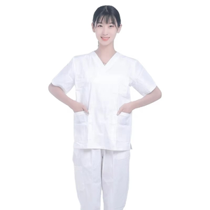 2025, conjuntos de uniformes modernos blancos para mujer, conjunto de Top y pantalones, conjuntos de uniformes, uniforme médico de manga corta con cuello levantado - Product Image 6