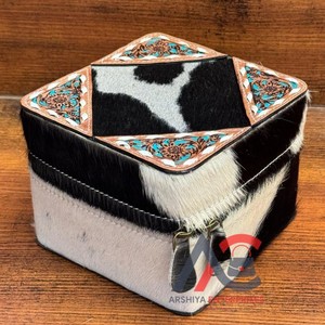 Nuevo soporte de transporte de cuero mecanizado a mano personalizado, caja de almacenamiento de joyas portátil con cremallera, estuche de viaje de piel de vaca genuina, organizador de joyas - Product Image 1