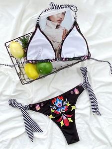 Traje de Baño Bikini de Dos Piezas para Mujer, con Tirantes Halter, de Spandex/Nylon, Estilo Cheeky, con Push-Up, para la Playa, Vacaciones de Verano, Fiestas en la Piscina - Product Image 3