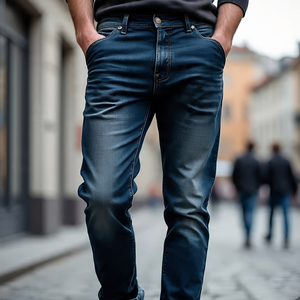 กางเกงยีนส์ทรงตรงเอวสูงสำหรับผู้ชายกางเกงทรงสกินนี่ระบายอากาศได้ดีมีกระเป๋าสำหรับฤดูใบไม้ผลิและฤดูร้อน - Product Image 3