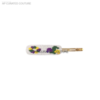 Barrette à cheveux personnalisable en tissu perlé pour le Mardi Gras, pour femmes et filles, avec broderies de perles et motifs entièrement perlés, faite à la main