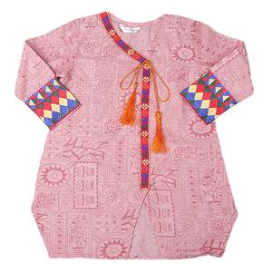 Girls Embroidered Cotton <b>Kurti</b> - Peach - Product Image 4