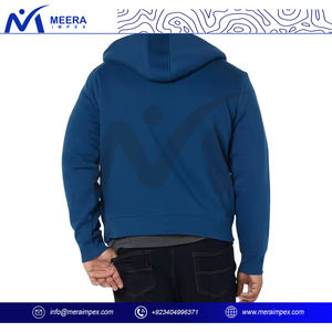 2025 unisexe en gros solide bleu fermeture éclair à capuche 100% coton tissu personnalisé brodé Logo grande taille à capuche pour hommes et femmes - Product Image 4
