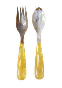 Juego de cuchara y tenedor de cuerno artesanal con mango de resina – Juego de cubiertos de cuerno natural para mesa de comedor - Product Image 6