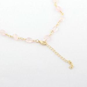 Collar de cadena de cuentas lisas de cuarzo rosa de caída de cristal natural, joyería de declaración larga chapada en oro, collares de estación de una sola capa - Product Image 6