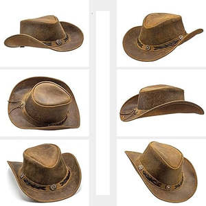 Classic Western Cowboy <b>Hat</b> Brown Wide Brim Leather Band Conchos Unisex Outdoor Spring <b>Summer</b> Adult Casual Style - Product Image 6