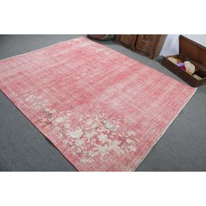 6.6x7.9 ft Turkish Rug, Vintage Rug, <b>Red</b> Check <b>Wool</b> Rug - Product Image 4