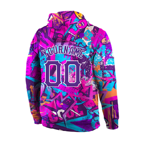 Custom <b>Men's</b> Hooded <b>Sweatshirt</b> Sublimation Print Purple <b>Pink</b> Pattern Casual Sport Wear Team Name Number Design - Product Image 3