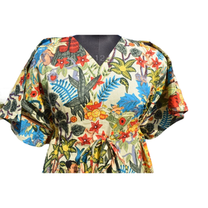 Kaftan Algodón Mujeres Handblock Floral Impreso Robe Sleepwear Maxi Dress - Product Image 3