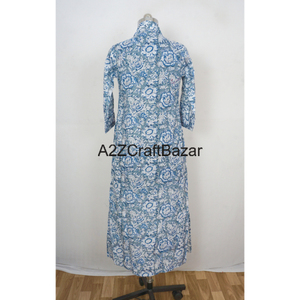 Robe longue pour femme d'inspiration bohème, col asymétrique, bouton, imprimé en bloc, tricot en coton, floral, lavable - Product Image 2