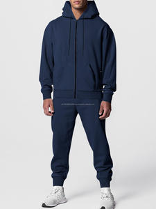 2025 pleine fermeture éclair Style printemps automne hommes athlétique sport survêtement décontracté 2 pièces couleur unie à capuche survêtement hommes survêtement ensemble - Product Image 5