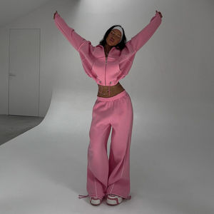 Conjunto de chándal de aspecto deportivo para mujer con pantalones de chándal Jogger y chaqueta con cremallera Ideal para gimnasio, correr y ropa de calle - Product Image 2