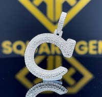 Pendentif lettre initiale en argent sterling et moissanite VVS, pendentif prénom enfant, pendentif lettre C, cadeau