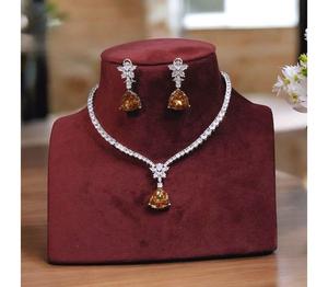 Belle CZ Premium Qualité Argent Plaqué Laiton Collier Boucles D'oreilles Ensemble Femmes Traditionnel Mariage Fiançailles Cadeau Bijoux - Product Image 4