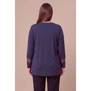 Suéter de punto con detalles en los hombros y mangas, talla grande, color azul marino - Product Image 4