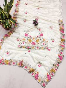 Premium Diamond Chinon Silk con bordado pesado Codding Multi Treads & Lentejuelas Work, Wedding Wear Sari, Designer Wear sari. - Product Image 4