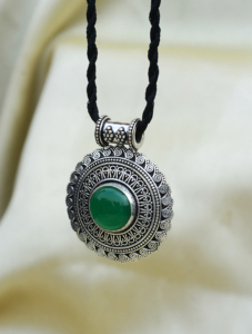 Best selling Green Onyx Pendant Tribal Brass <b>Necklace</b> For Women Oxidized Silver Finish Boho Mandala Pendant Wholesale/OEM/ODM - Product Image 6