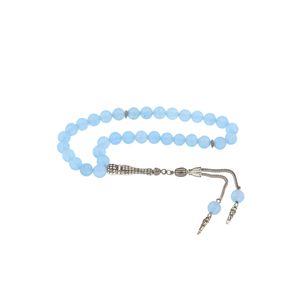 Rosario di giada blu pietra naturale con nappe di metallo