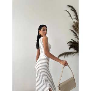 Vestido Otomano a Rayas Transpirable de Tela Lycra con Cintura Natural - Product Image 3