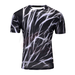 เสื้อยืดคอกลมแขนสั้นผู้ชายปี 2026 พิมพ์ลายแบบซับลิเมชั่น แห้งเร็ว ทรงเข้ารูป สปอร์ต สีดำขาว ลายถัก โพลีเอสเตอร์ - Product Image 1