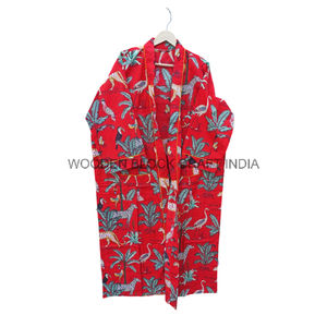 Confort au quotidien 100% Kimono en coton doux pour un usage quotidien Kimono à encolure en V avec un design simple et un imprimé floral pour des vêtements de nuit décontractés - Product Image 5