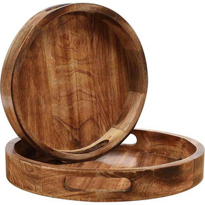 Plateau rond en bois personnalisé pour servir les aliments, plateau en bois d'acacia pour restaurant et maison - Product Image 5