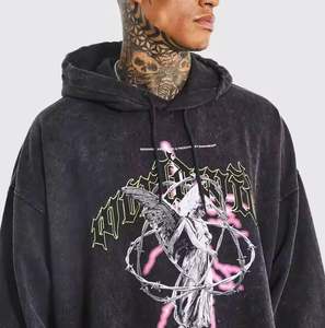 Sweats à capuche délavés à l'acide pour hommes 100% coton imprimé sur mesure nouveau Street Wear à la mode confortable respirant thermique polaire personnalisé - Product Image 2