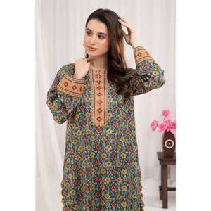 ชุดสูทผ้าลอนสีเขียวทะเลแบบ 2 ชิ้นสำหรับผู้หญิง (แบบยังไม่เย็บ) - Product Image 2